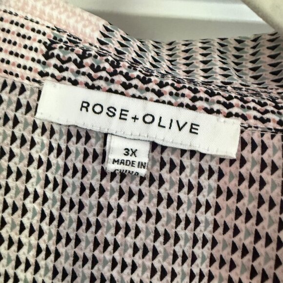 Rose & Olive Color Block Button Down Blouse – Size 3X - Picture 2 of 8